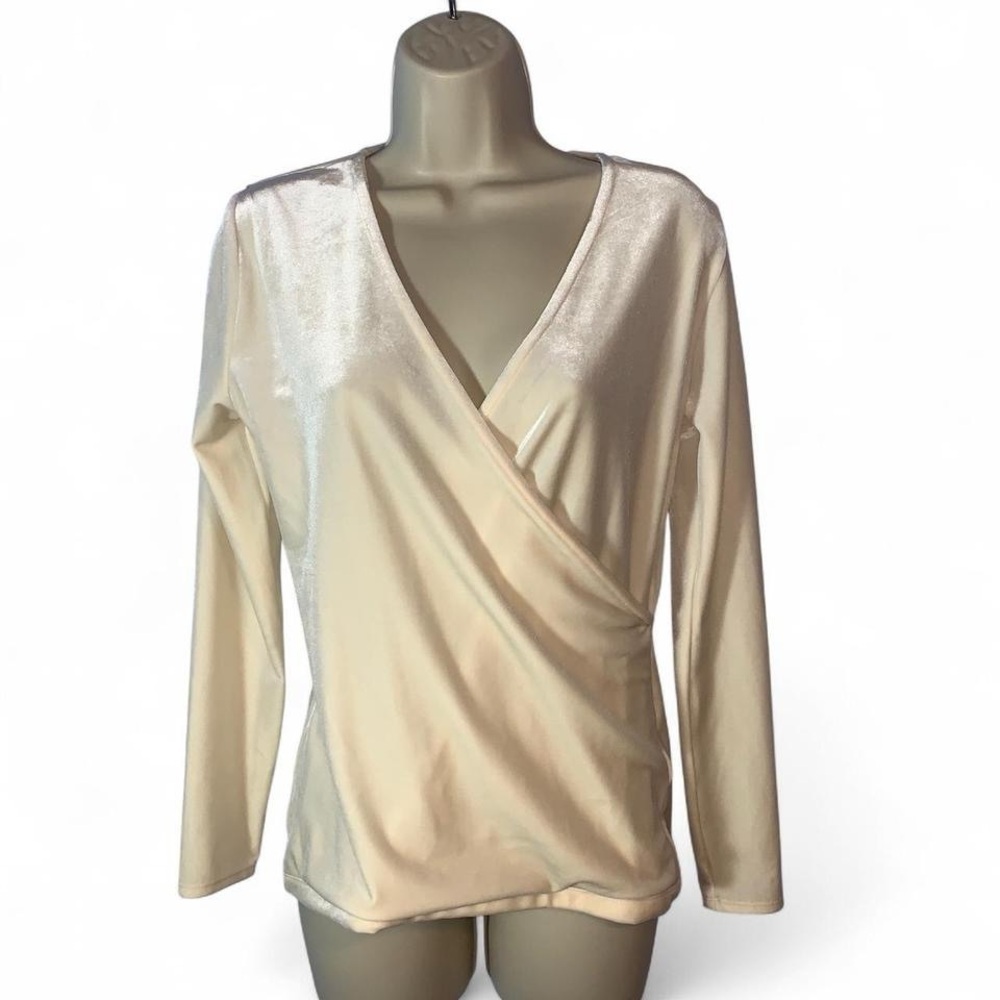 J crew mercantile velvet cream v neck faux wrap long sleeve blouse size small